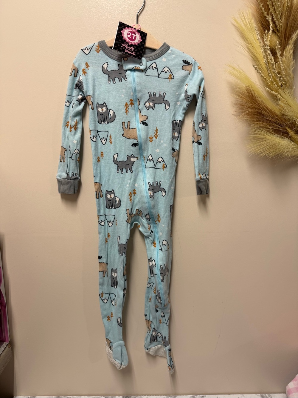 Cozy Blue Animal Print Kids One-Piece Sleeper